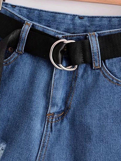 Belted Rolled Hem Denim Shorts-bottom-Des Mess