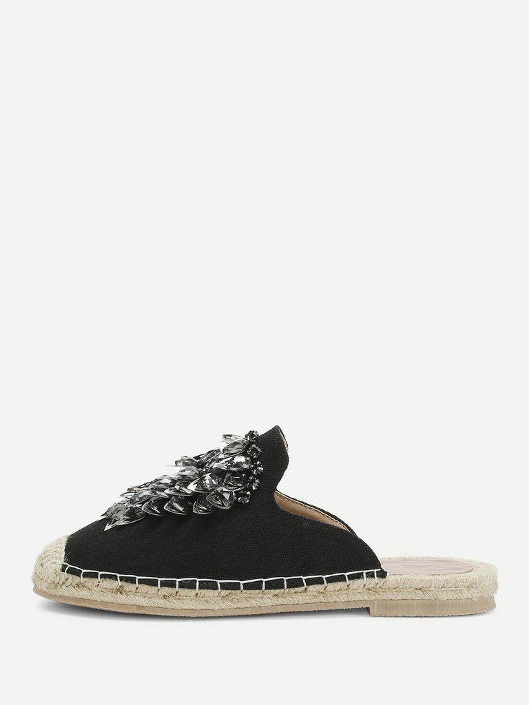Rhinestone Decorated Cap Toe Flats-shoes-Des Mess