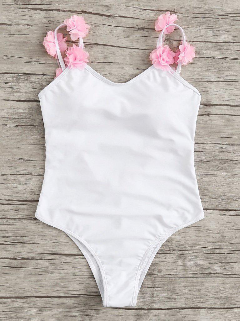 Flower Applique Strap Swimsuit-swimwear-Des Mess