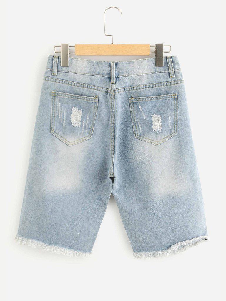 Frayed Hem Denim Shorts-bottom-Des Mess