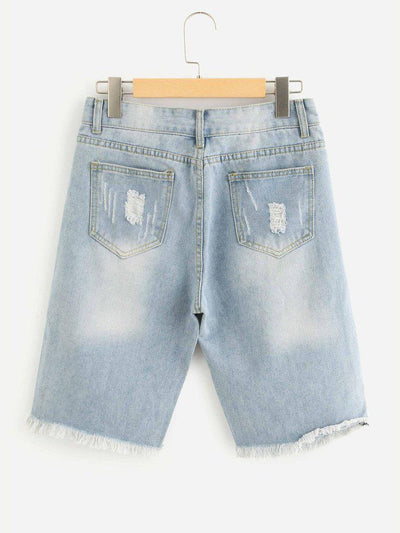 Frayed Hem Denim Shorts-bottom-Des Mess
