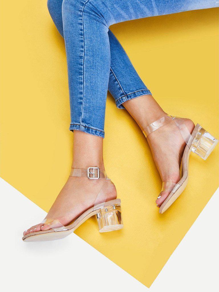 Clear Strap Block Heeled Sandals-shoes-Des Mess