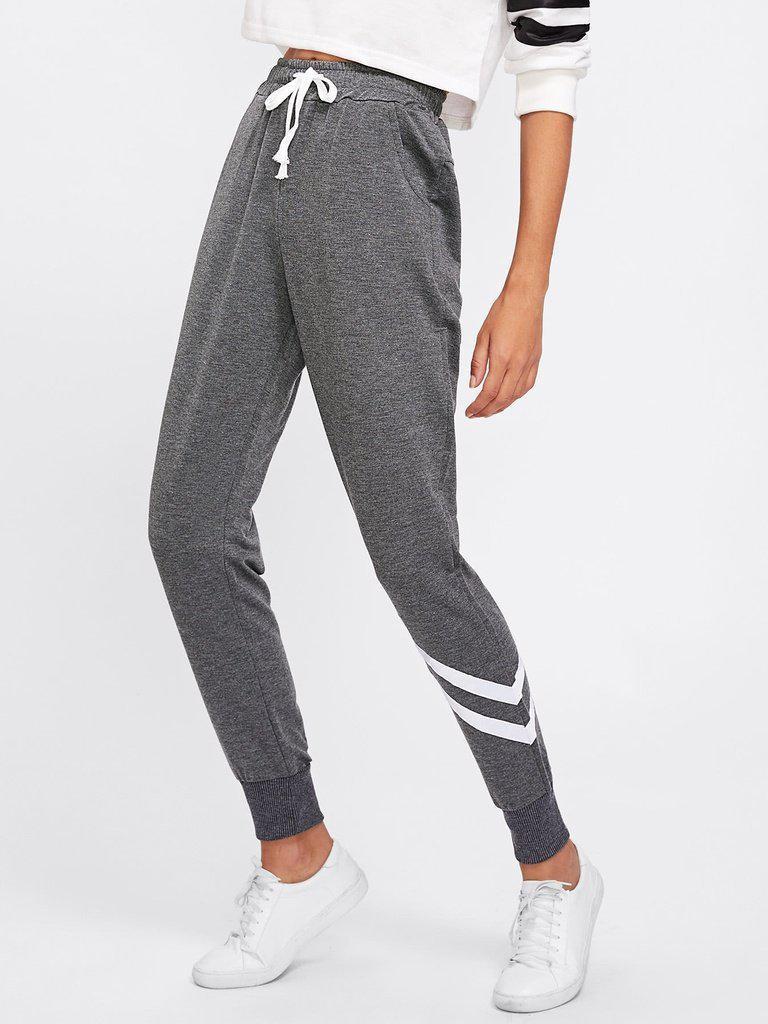 Drawstring Waist Striped Trim Sweatpants-bottom-Des Mess