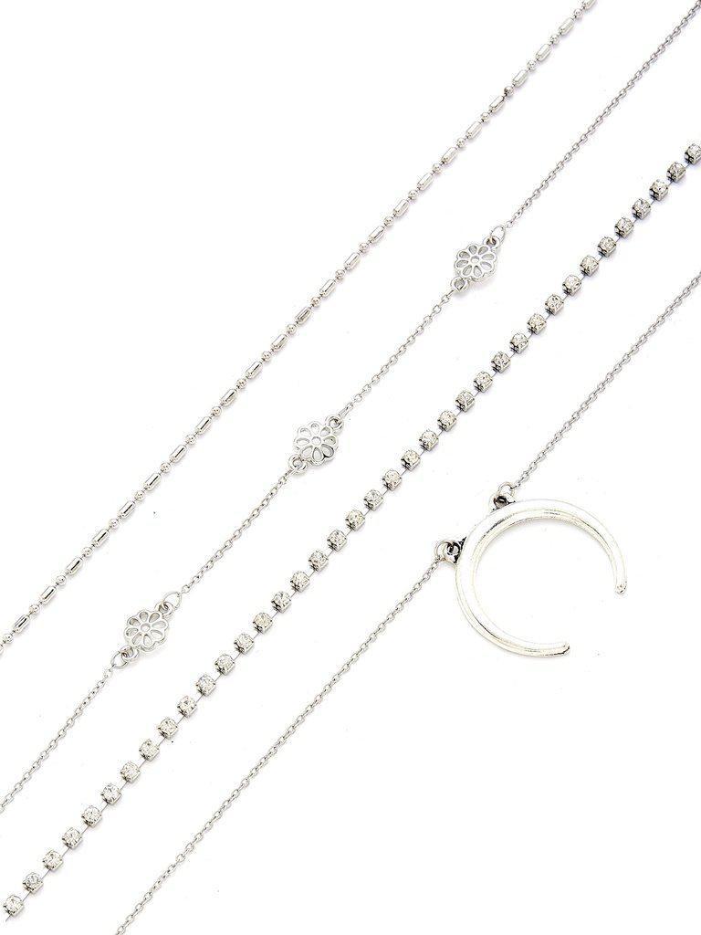 Moon & Flower Design Chain Necklace Set 4pcs-jewelry-Des Mess