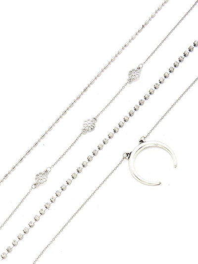 Moon & Flower Design Chain Necklace Set 4pcs-jewelry-Des Mess