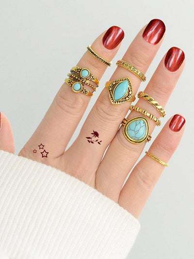 Turquoise Ring Set 8-Pieces Set-jewelry-Des Mess