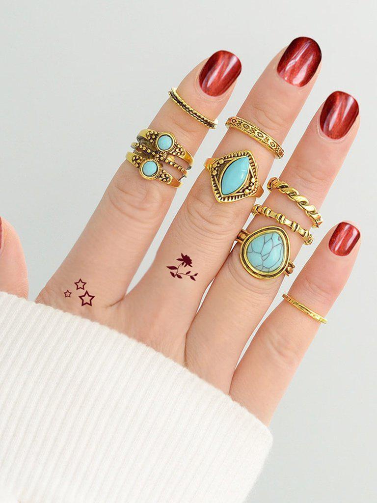 Turquoise Ring Set 8-Pieces Set-jewelry-Des Mess