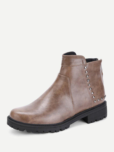 Studded Detail Back Zipper Ankle Boots-shoes-Des Mess