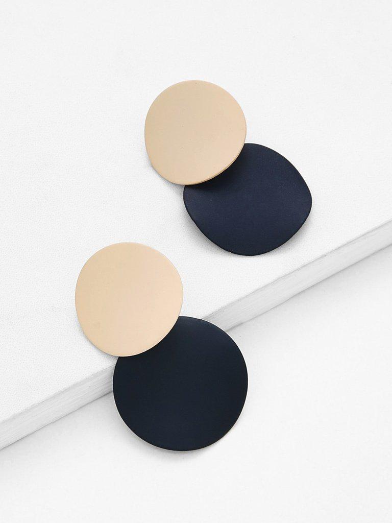 Two Tone Round Flake Drop Earrings-jewelry-Des Mess