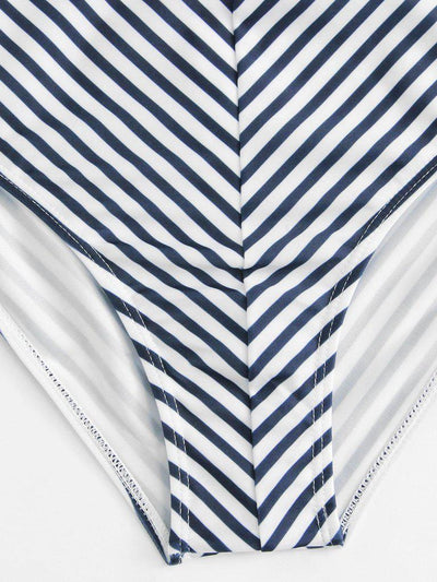 One Shoulder Ruffle Striped Swimsuit-swimwear-Des Mess
