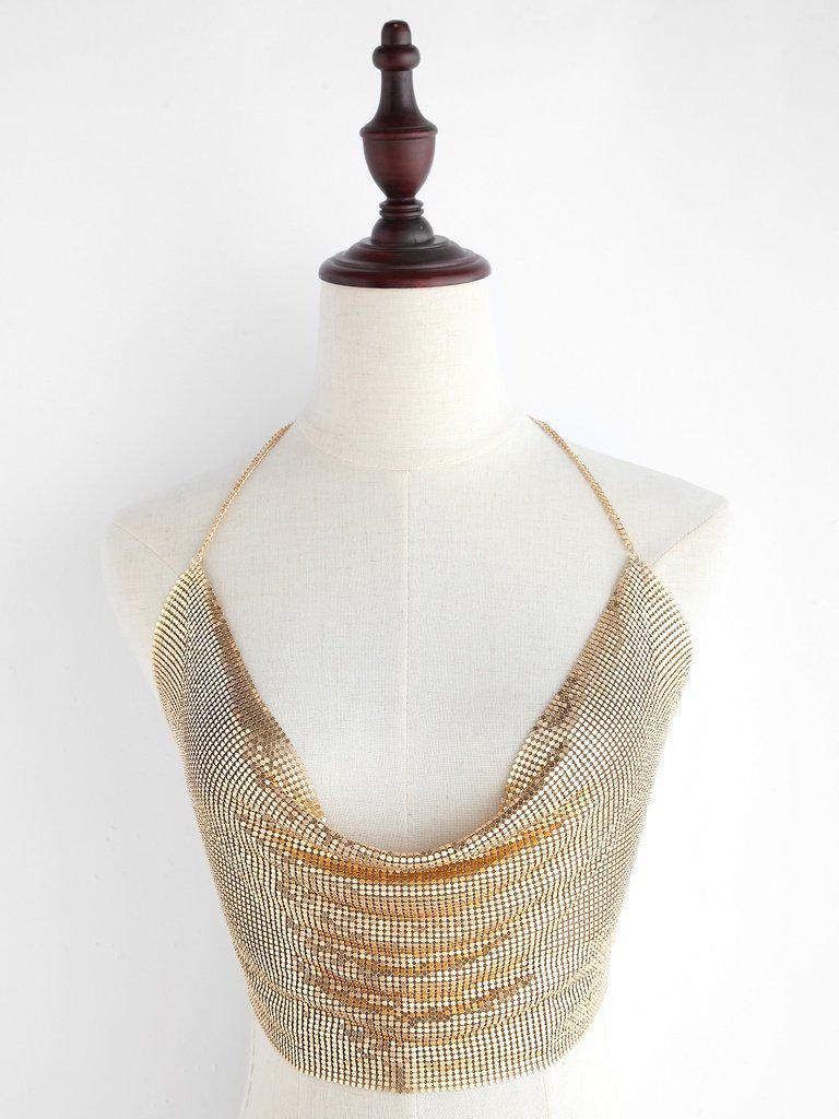 Gold Metallic Bralet Body Chain-jewelry-Des Mess
