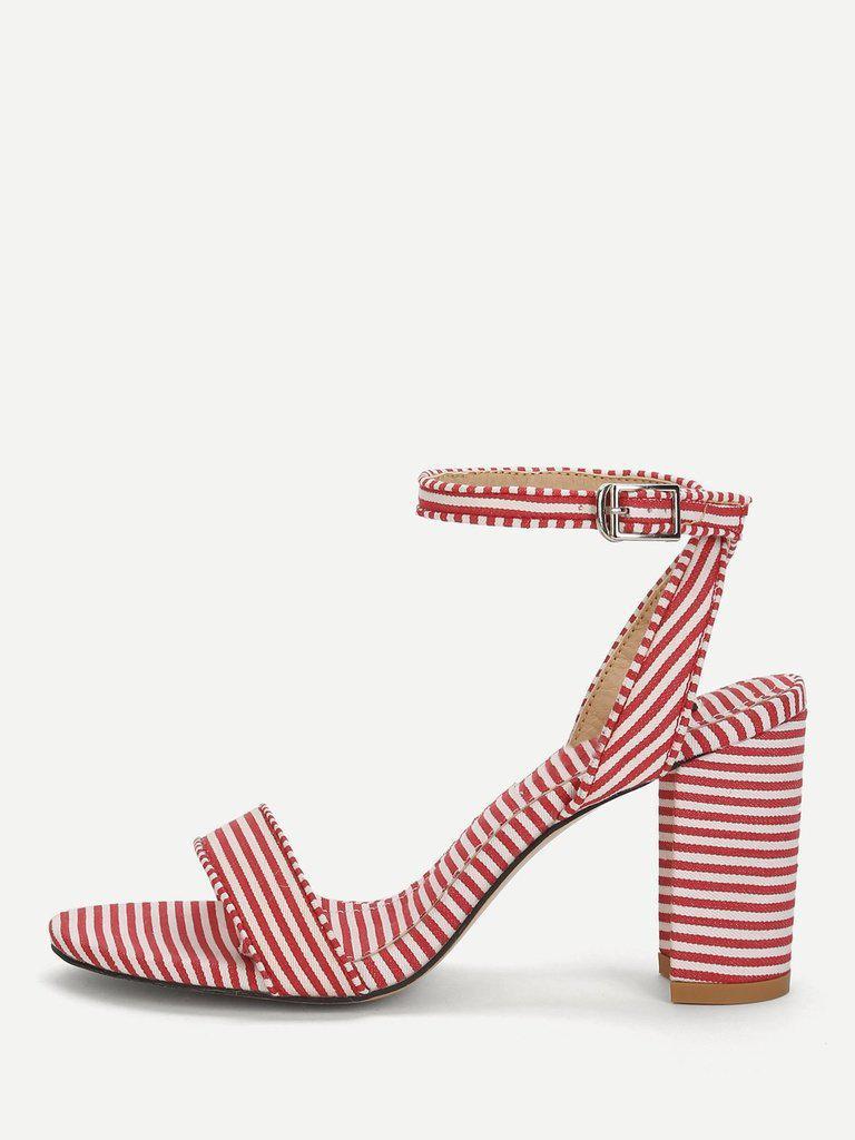 Striped Design Two Part Block Heeled Sandals-shoes-Des Mess