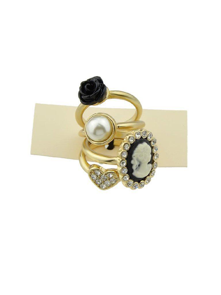4Pcs/Set Retro Style Gold-Color With Rhinestone Rings-jewelry-Des Mess