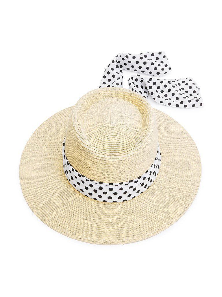 Polka Dot Band Straw Fedora Hat--Des Mess