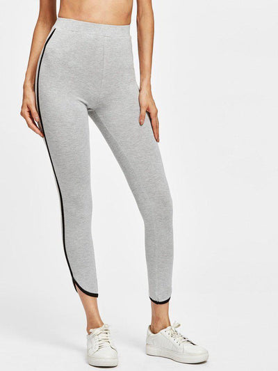 Contrast Binding Curved Hem Heather Knit Leggings-bottom-Des Mess