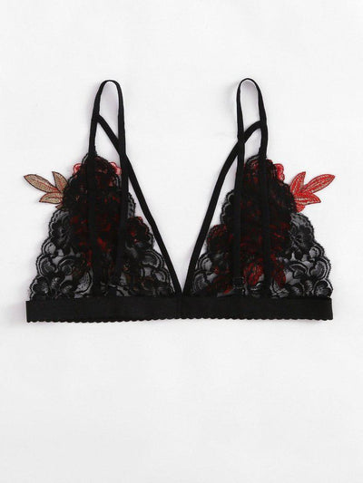 Embroidered Rose Applique Lace Bralette-lingerie-Des Mess