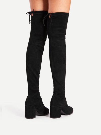 Tie Back Over Knee Block Heeled Boots-shoes-Des Mess