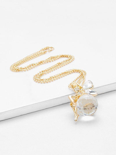 Rhinestone Fairy Pendant Chain Necklace-jewelry-Des Mess