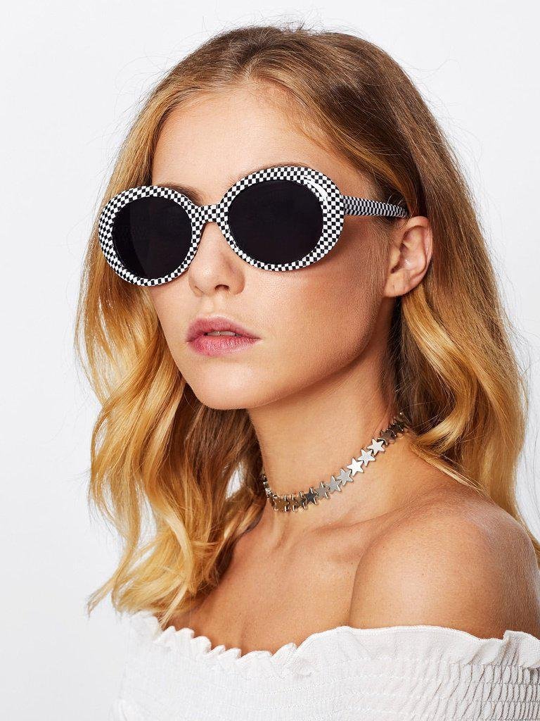 Checker Frame Flat Lens Sunglasses-accessories-Des Mess