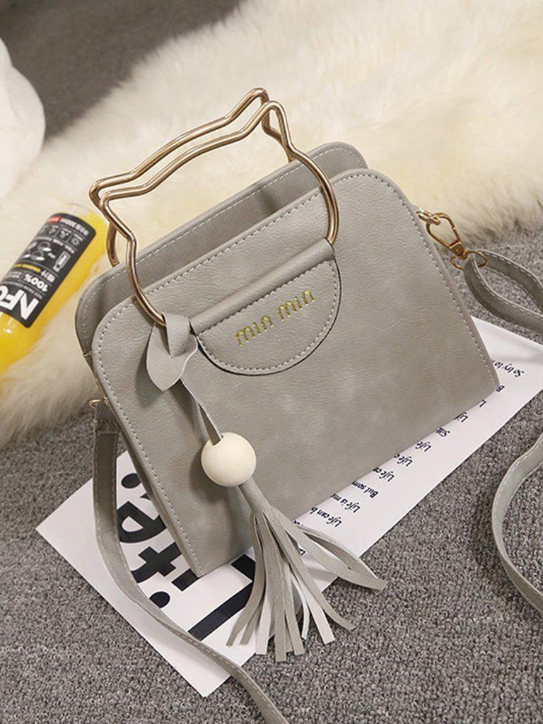 Tassel Detail Shoulder Bag With Cat Ear Handel-accessories-Des Mess