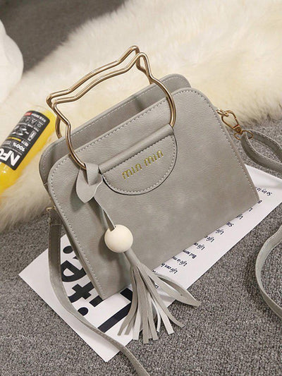Tassel Detail Shoulder Bag With Cat Ear Handel-accessories-Des Mess