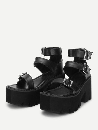 Buckle Detail Strappy Platform Wedges-shoes-Des Mess
