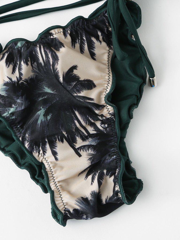 Self Tie Palm Print Bikini Set-swimwear-Des Mess