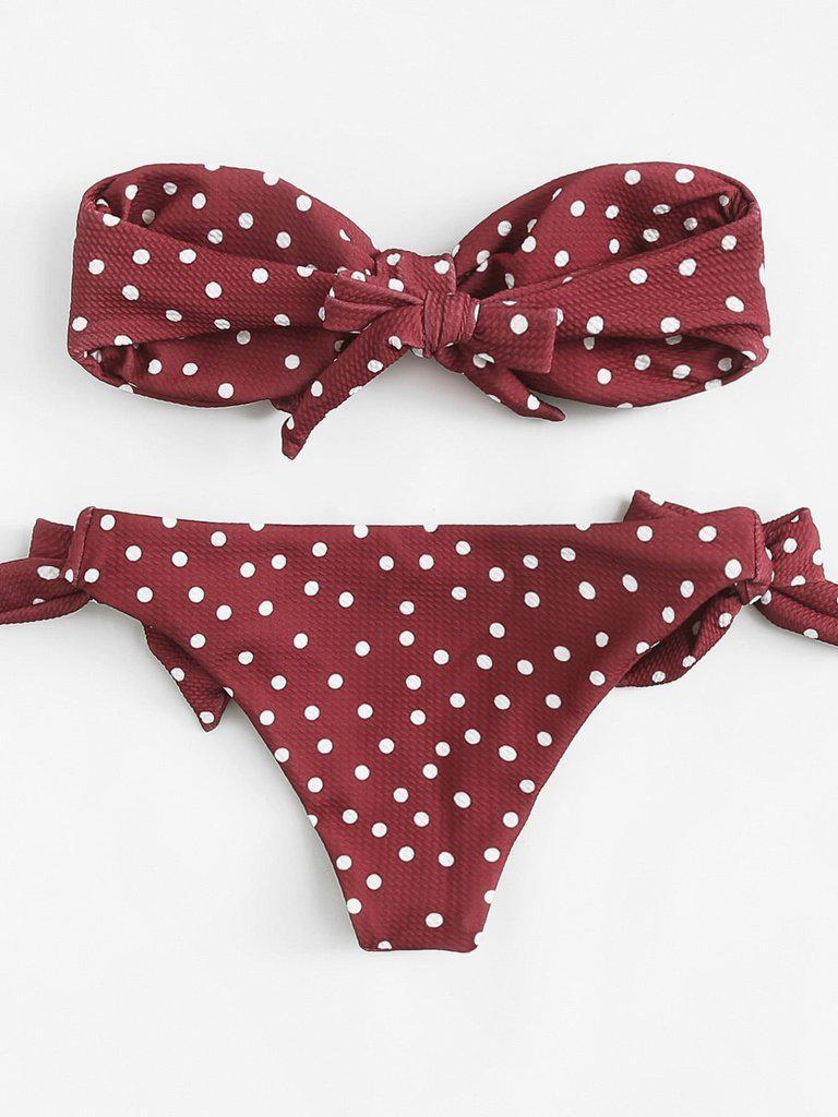 Polka Dot Knot Bikini Set-swimwear-Des Mess