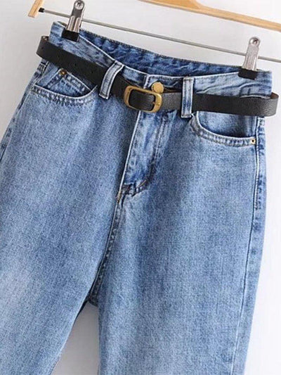 High Waist Jeans With Belt-bottom-Des Mess