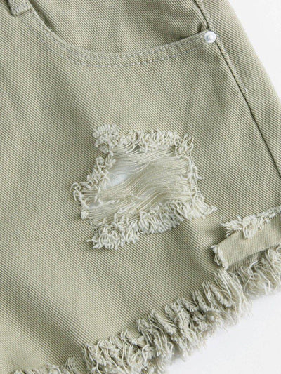 Frayed Hem Ripped Denim Shorts-bottom-Des Mess