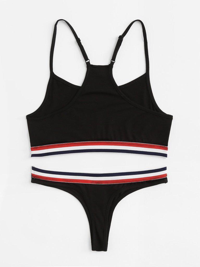 Y-Back Striped Sports Bra & Panty Lingerie Set-sportswear-Des Mess