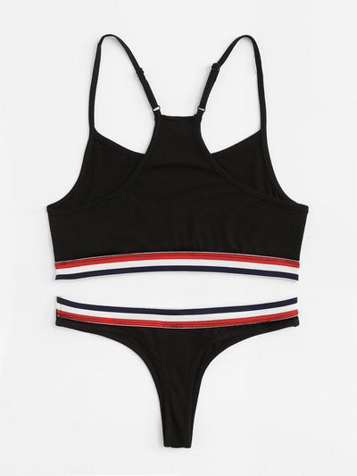 Y-Back Striped Sports Bra & Panty Lingerie Set-sportswear-Des Mess