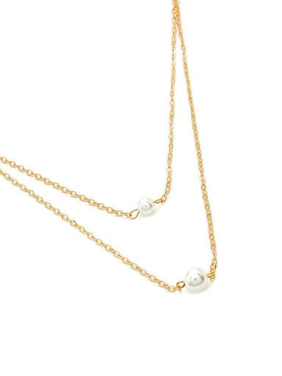 Faux Pearl Pendant Layered Chain Necklace-jewelry-Des Mess