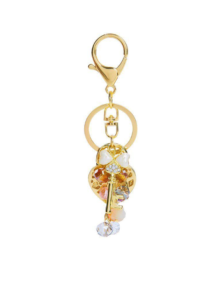 Heart & Key Design Keychain With Crystal-others-Des Mess