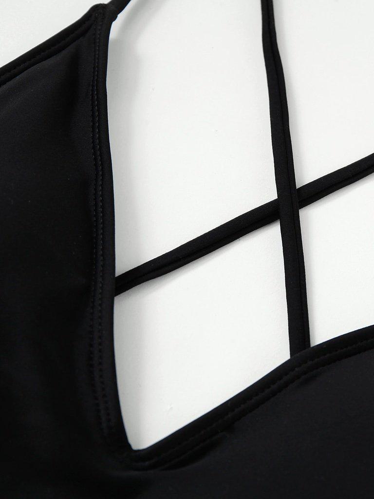 Cross Back Ruched Detail Plunge Swimsuit-swimwear-Des Mess