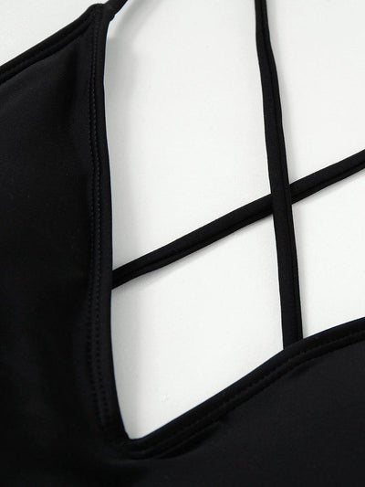 Cross Back Ruched Detail Plunge Swimsuit-swimwear-Des Mess