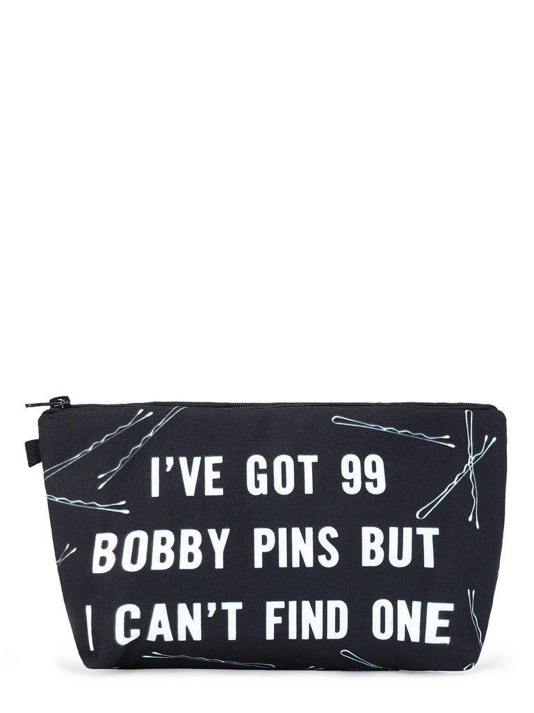 Slogan & Pin Print Makeup Bag-makeup-Des Mess