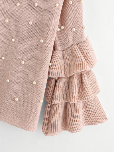 Pearl Beaded Layered Ruffle Sleeve Jumper-outerwear-Des Mess