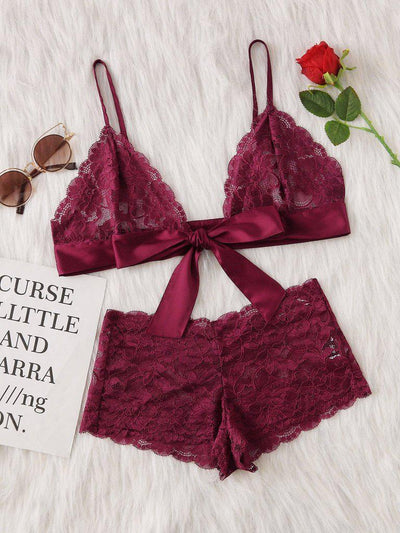 Tie Front Lace Bralette And Pantie Lingerie Set-lingerie-Des Mess