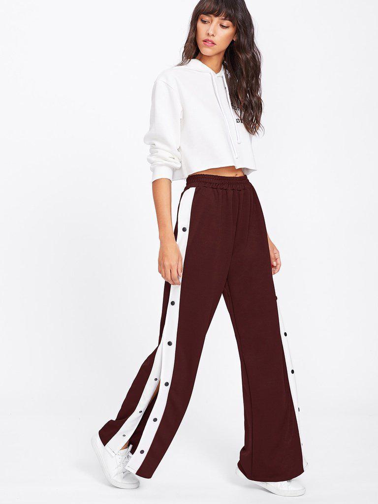 Tape Button Side Wide Leg Pants-bottom-Des Mess