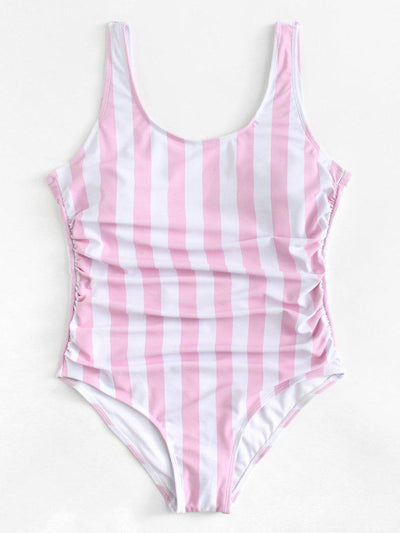 Ruched Detail Low Back Striped Swimsuit-swimwear-Des Mess