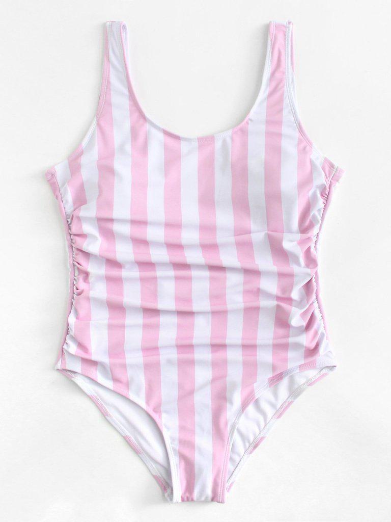 Ruched Detail Low Back Striped Swimsuit-swimwear-Des Mess