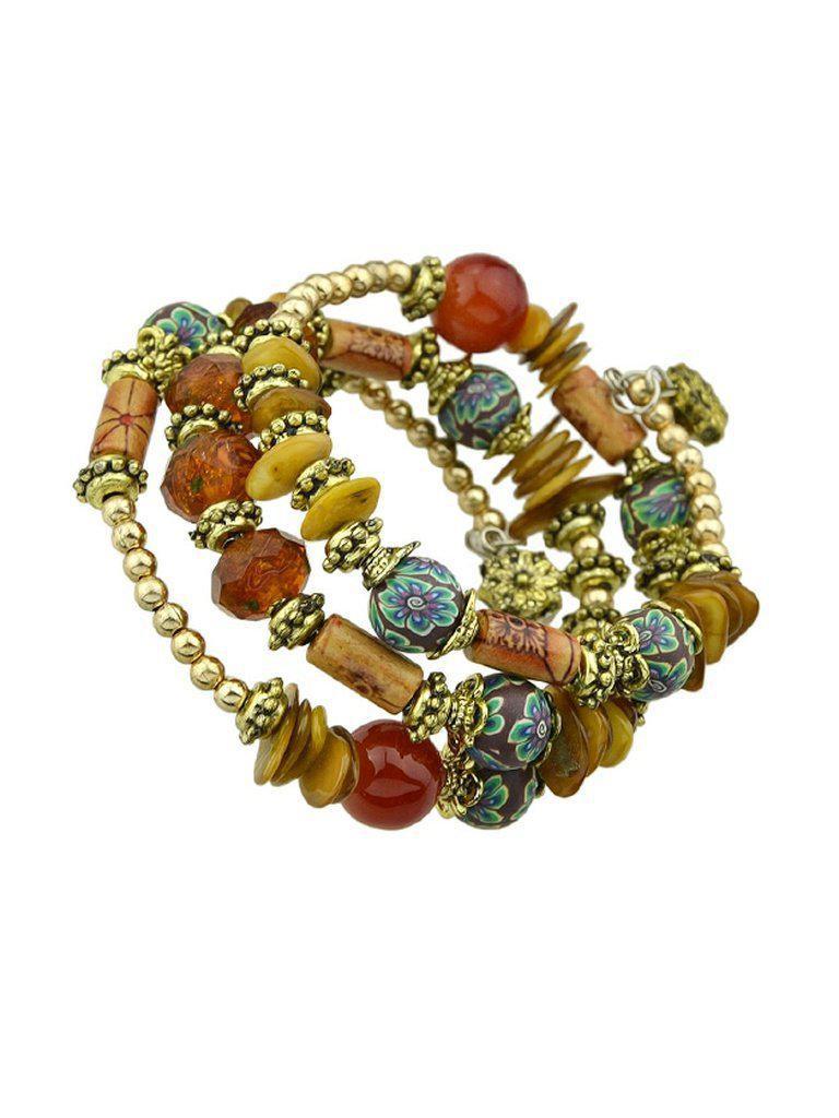 Red Handmade Beaded Winding Bracelet--Des Mess