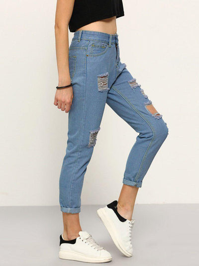 Ripped Straight Leg Jeans-bottom-Des Mess