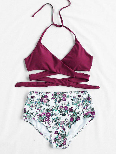 Floral Print Halter Bikini Set-swimwear-Des Mess