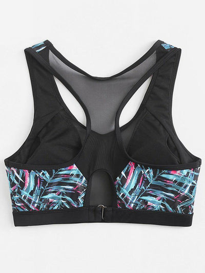 Mesh Insert Jungle Print Sports Bra-sportswear-Des Mess