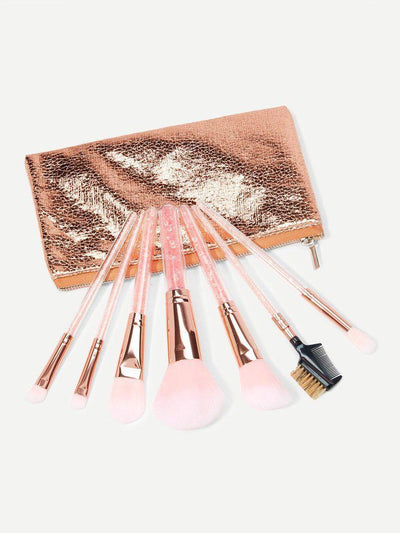 Crystal Handle Makeup Brush With Metallic Bag-makeup-Des Mess