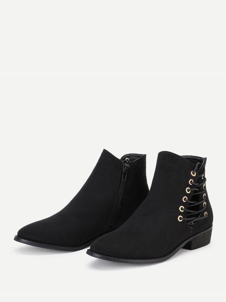 Criss Cross Strap Side Suede Ankle Boots-shoes-Des Mess