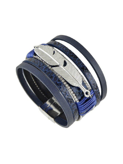 Blue Multilayer Blue Black Pu Leather Wrap Bracelets--Des Mess