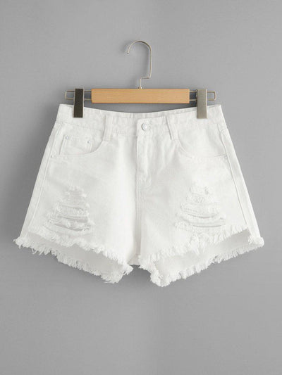 Raw Hem Ripped Denim Shorts-bottom-Des Mess